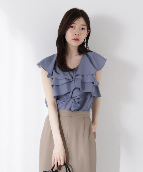 「PROPORTION BODY DRESSING」 半袖ブラウス FREE ブルー レディース PROPORTION BODY DRESSING ブラウス シャツ フリル半袖ブラウス