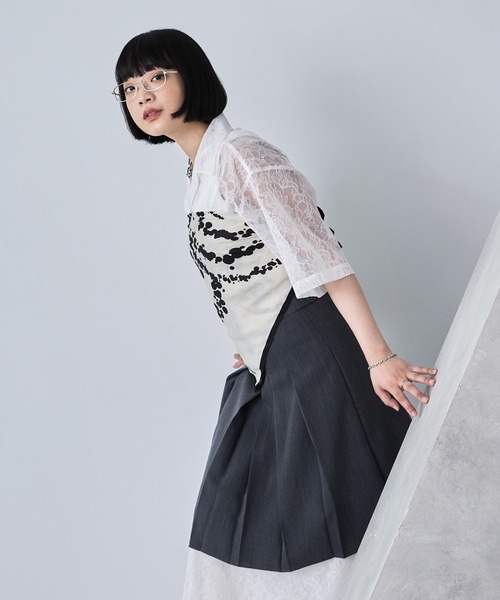 シャツ/ブラウス(半袖/袖なし) VELOR PIPING SHEER BLOUSE CLANE（クラネ）の「VELOR PIPNIG SHEER BLOUSE（シャツ/ブラウス