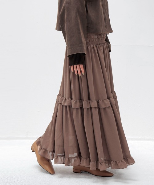 【DRESSLAVE】ロングスカート、クリーム色 DRESSLAVE（ドレスレイブ） スカート shirring tiered gom long skirt