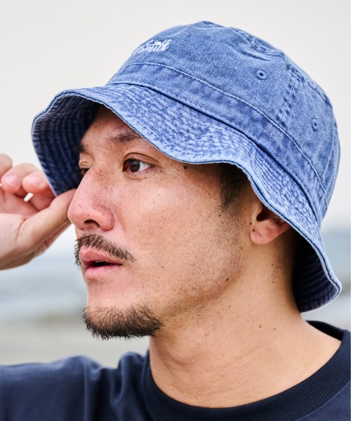 帽子 ハット 筆記体ロゴ刺繍ピグメント バケットハット メンズ