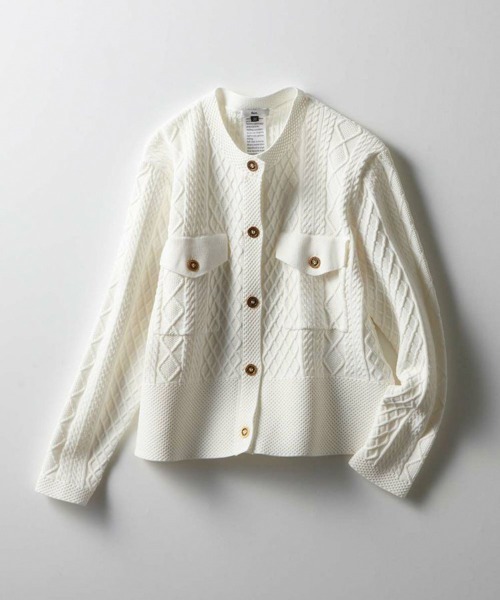 Sov. カーディガン レーヨンナイロンダルケーブルニットジャケット