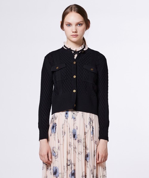 Sov. カーディガン レーヨンナイロンダルケーブルニットジャケット