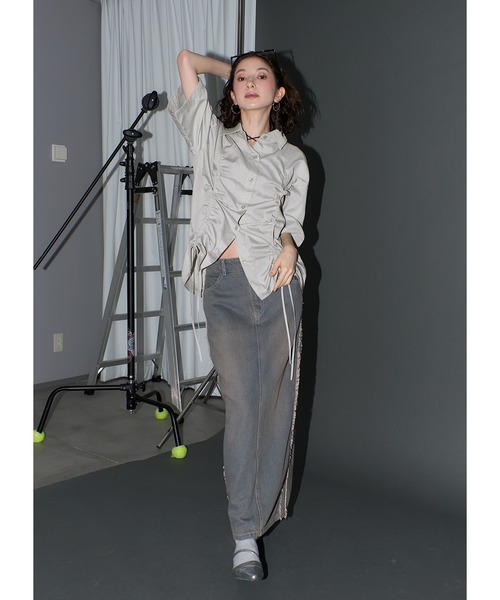 「Adoon plain」 半袖シャツ FREE ライトグレー レディース_画像9