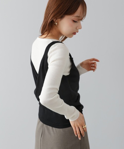【超美品】早い者勝ち レーストリム カシュクール ノースリーブ ベスト BAB（バブ） ベスト ジレ カシュクールベストSETニット レディース