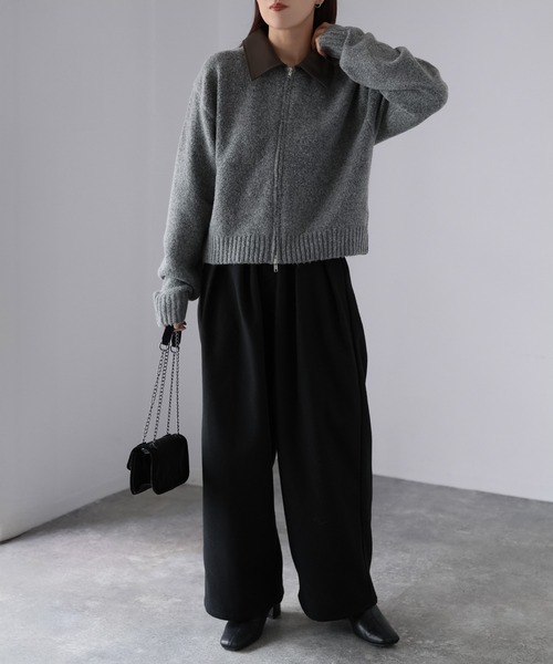 Riberry（リベリー） ニット セーター 襟切替えダブルジップニット