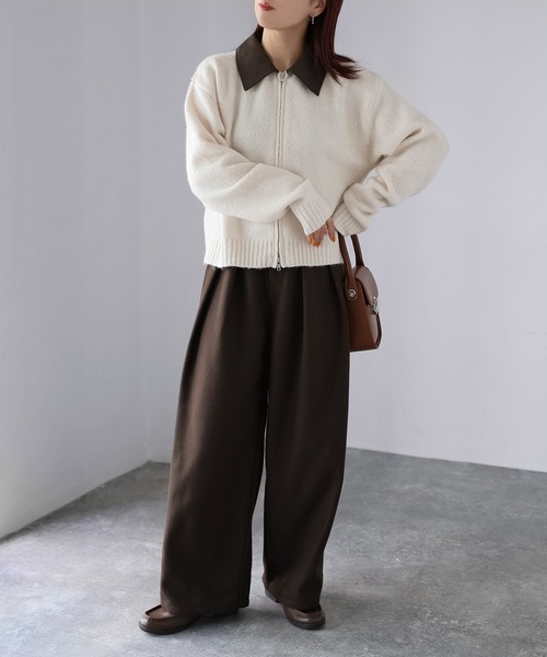 Riberry（リベリー） ニット セーター 襟切替えダブルジップニット