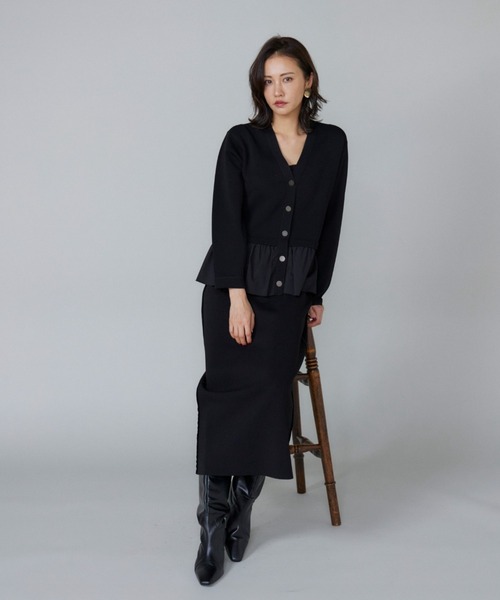 Le souk（ルスーク） カーディガン 異素材フリルミラノリブ