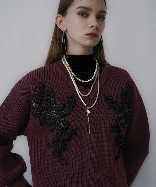 HARE（ハレ） ニット セーター レースパーツVネックニット(HARE