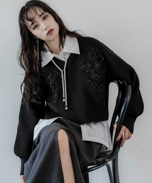 【レア】HER. ハー　ニット HER.(ハー)｜カラーニットカーディガン/チャコールグレー の通販