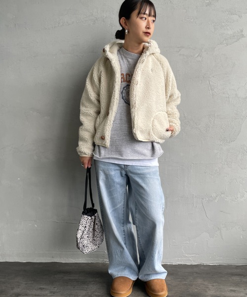 ジムフレックス　ボアパーカー　ボアコート　ボアブルゾン Gymphlex｜【30%OFF】T/A BOA くるみボタンボアフードジャケット ボア