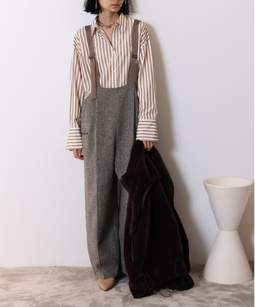 【新品未使用】CHIGNON プリント柄シャツコンビネゾン オールインワン完売品 CHIGNON（シニヨン） ブラウス シャツ 2WAYストライププリントシャツ