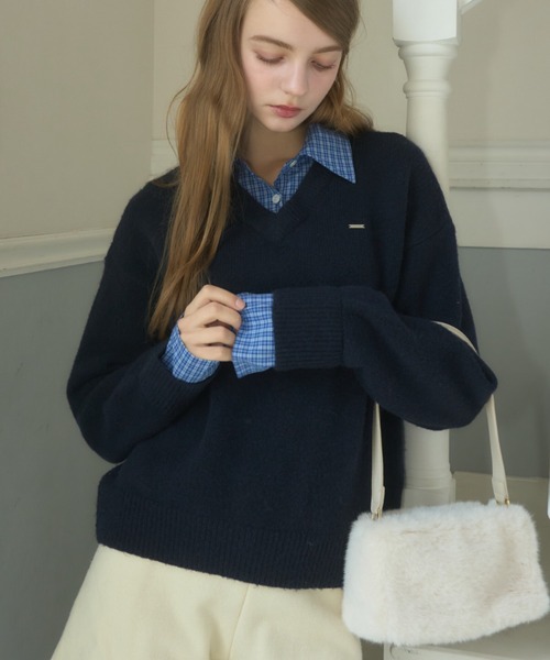 Bibiy ROSIE SHIRT KNIT NAVY ネイビー　襟付きニット Bibiy ROSIE SHIRT KNIT NAVY ネイビー 襟付きニット Bibiy ROSIE