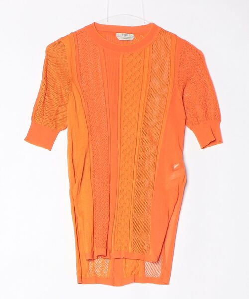 FENDI（フェンディ） シルク 半袖ニット 38 オレンジ レディース