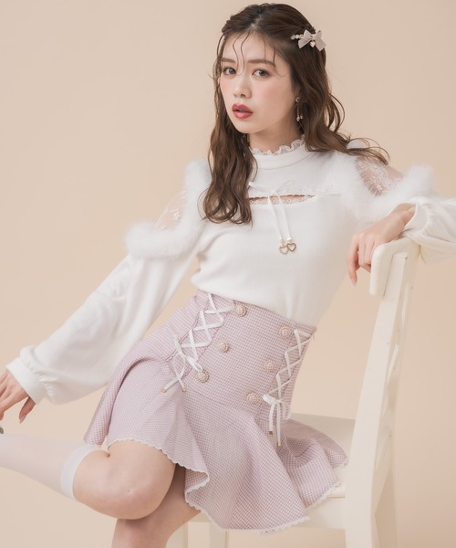 クチュールバイロジータ tシャツ ファーショルダートップス レディース