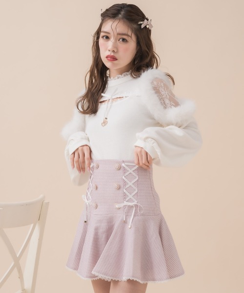 クチュールバイロジータ tシャツ ファーショルダートップス レディース