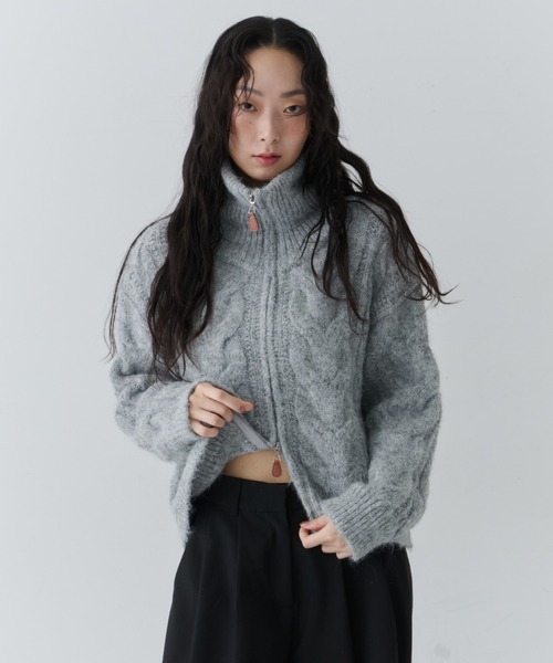 NUJOH ニット セーター Cable Zip High Neck Knit / ケーブルジップ