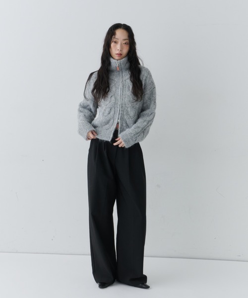 nknit ダークグレー ハイネック フルジップ ニット NUJOH ニット セーター Cable Zip High Neck Knit / ケーブルジップ