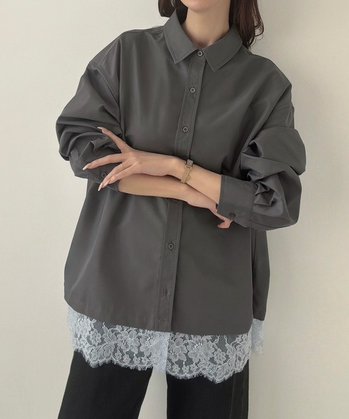Meiru ブラウス シャツ レースレイヤードオーバーシャツ レディース