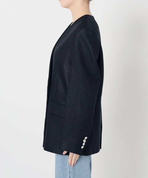 ジャケット ノーカラージャケット ＆NAVY ツィーディーダブルジャケット レディースの画像