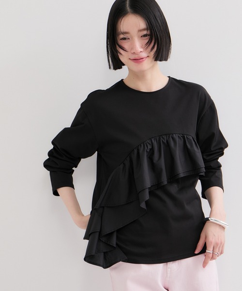 le cercle ADAM ET ROPE' tシャツ シアーフリルアシメコンビプル