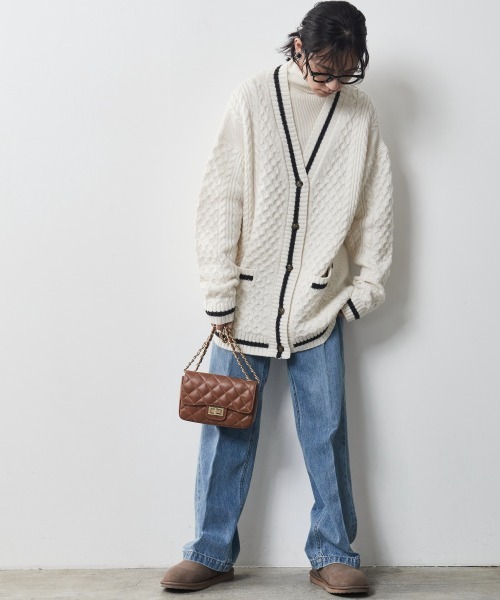 「CHIC STYLE」 ニットカーディガン 4L チャコール レディース_画像5