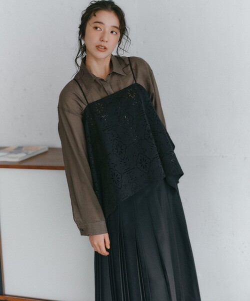 ブラウス シャツ ナイロンコットンシアーボイル ドロストシャツ レディースの画像
