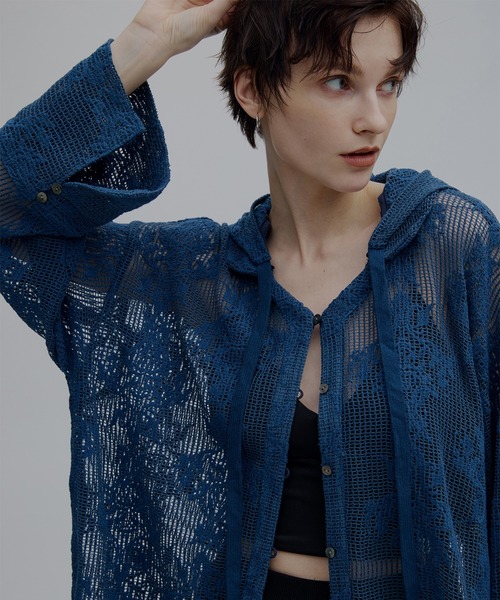 Ameri（アメリ） ブラウス シャツ 夏 2WAY MESH DAMASK EMBROIDERY