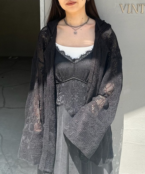 Ameri（アメリ） ブラウス シャツ 2WAY MESH DAMASK EMBROIDERY HOOD