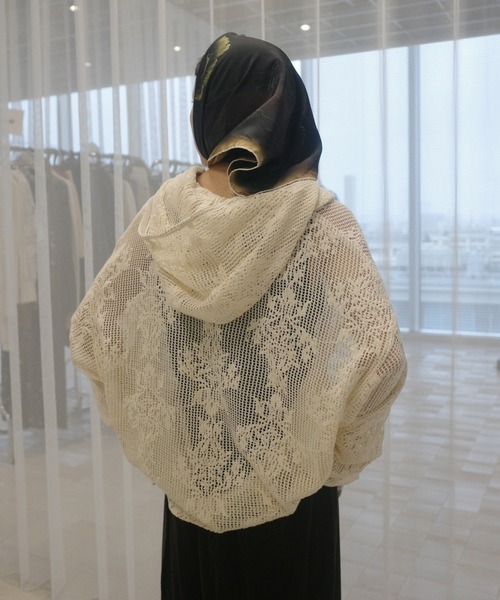 Ameri（アメリ） ブラウス シャツ 2WAY MESH DAMASK EMBROIDERY HOOD