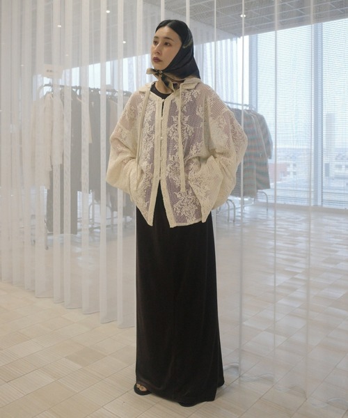 Ameri（アメリ） ブラウス シャツ 2WAY MESH DAMASK EMBROIDERY HOOD