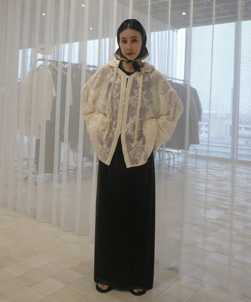 Ameri（アメリ） ブラウス シャツ 2WAY MESH DAMASK EMBROIDERY HOOD