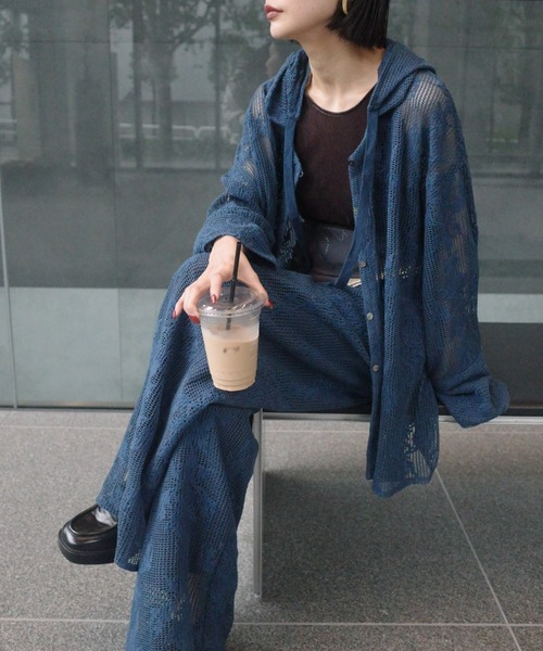 Ameri（アメリ） ブラウス シャツ 2WAY MESH DAMASK EMBROIDERY HOOD