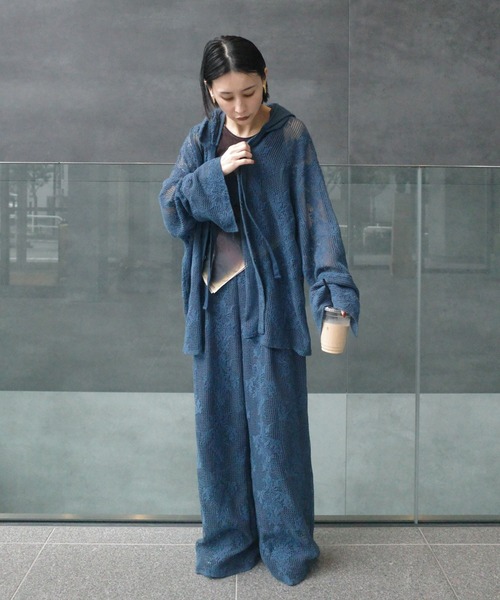 Ameri（アメリ） ブラウス シャツ 2WAY MESH DAMASK EMBROIDERY HOOD