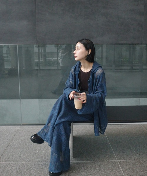 Ameri（アメリ） ブラウス シャツ 夏 2WAY MESH DAMASK EMBROIDERY