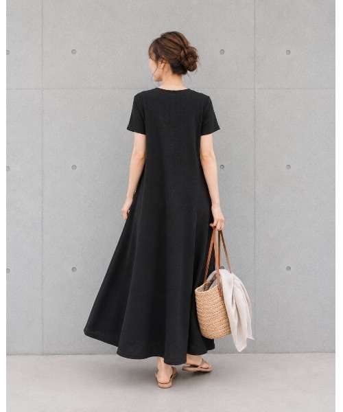 WIRROW ブラック ロングワンピース 半袖 FAZVY ワンピース 半袖 ワッフル素材 半袖ロングワンピース : ZOZOTOWN