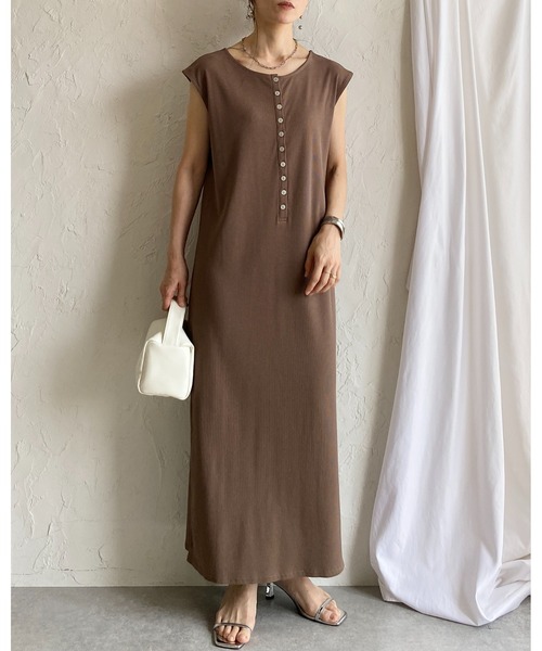 She's Closet ワンピース 夏 フレンチスリーブ ロング丈 ヘンリー