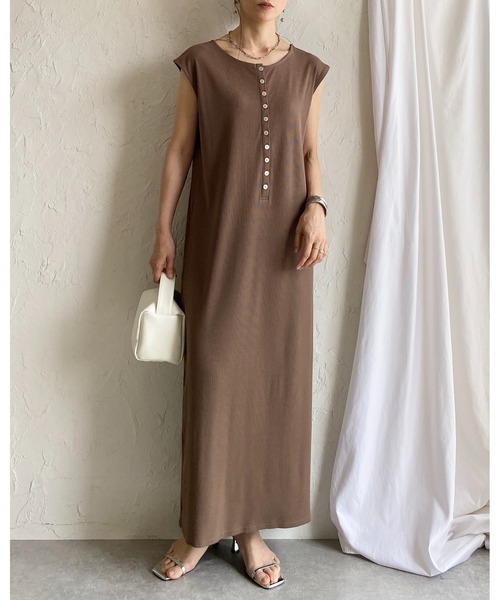 She's Closet ワンピース 夏 フレンチスリーブ ロング丈 ヘンリー