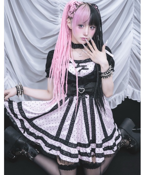 AVENCHUMU ワンピース Ribbon belt lace and ribbon bad girl one