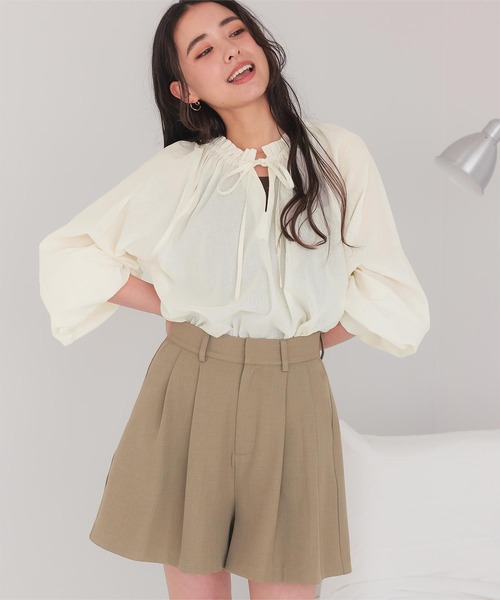 474t*美品 23区 リボンディテール ギャザー 2way ブラウス セール】 リボンディテール ギャザー ブラウス （シャツ