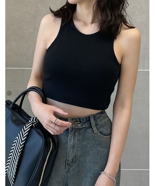 グッチ　タンクトップ　ショート丈　黒　リブ　美品 Re:EDIT（リエディ） タンクトップ ノースリーブ コットンリブカップ