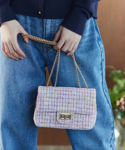 Edit Sheen ショルダーバッグ バッグ ミックスツイードゴールド  