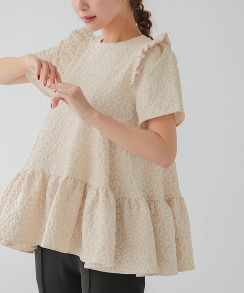 Fitmore×coara ジャガードブラウス美品 Fit more ブラウス シャツ フラワージャガードティアード