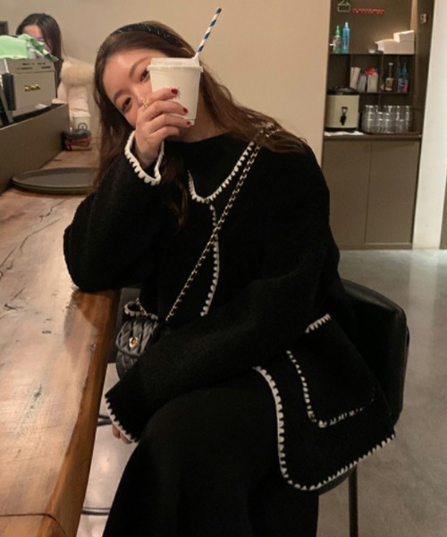 COCOMOMO ブルゾン アウター ステッチデザインもこもこボアブルゾン