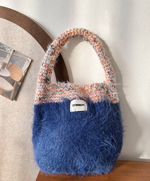 バッグ トートバッグ ニット ファー ショルダーバッグ aimoha ハンドバッグ カラフルファーニットバッグ : ZOZOTOWN