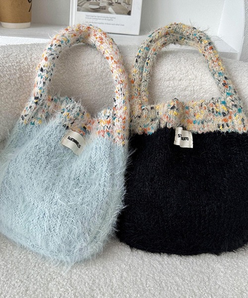 ファー ニット ショルダーバッグ 2WAY ハンドバッグ aimoha ハンドバッグ カラフルファーニットバッグ : ZOZOTOWN
