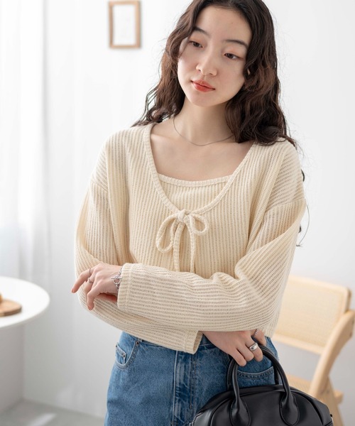 新品タグ付き☆リボンスリーブカーデトリプルアンサンブル Apuweiser-riche - リボンスリーブカーデトリプルアンサンブルの通販