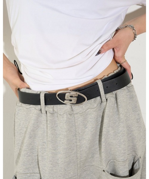 ★ ★ ロゴ プレート バックル ベルト logo plate square buckle belt / ロゴプレートスクエアバックル