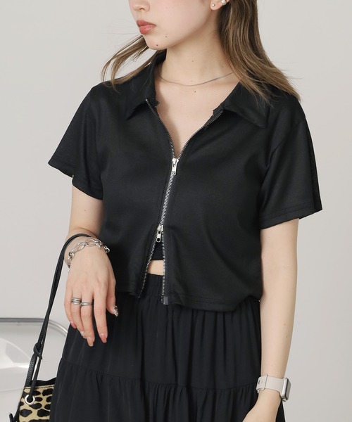 トップス a AO2 tシャツ Double zipper Tops / Wジップトップス 半袖 シアー