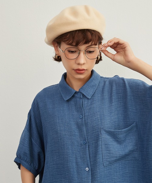 ブラウス シャツ On One's Own ルーズフィットゆるふわ半袖シャツ レディース KNXC403-ルーズフィット春夏ブラウス・シワ感素材アイロン不要