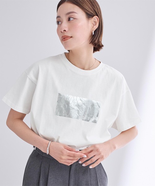 tシャツ 箔プリントシャーリングトップス レディース ur's tシャツ 箔プリントTシャツ レディース : ZOZOTOWN Yahoo